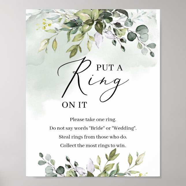 Greenery foliage leaves put a ring on it game sign (Front)