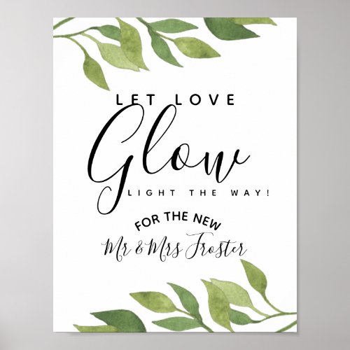 greenery foliage let love glow wedding party poster