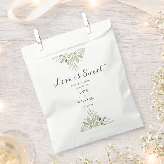 Greenery Foliage Love Is Sweet Script Wedding Favor Bag (Clipped)