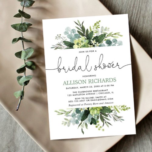 Greenery foliage modern bridal shower invitation