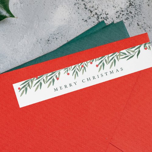 Greenery Foliage Modern Christmas Return Address Wrap Around Label