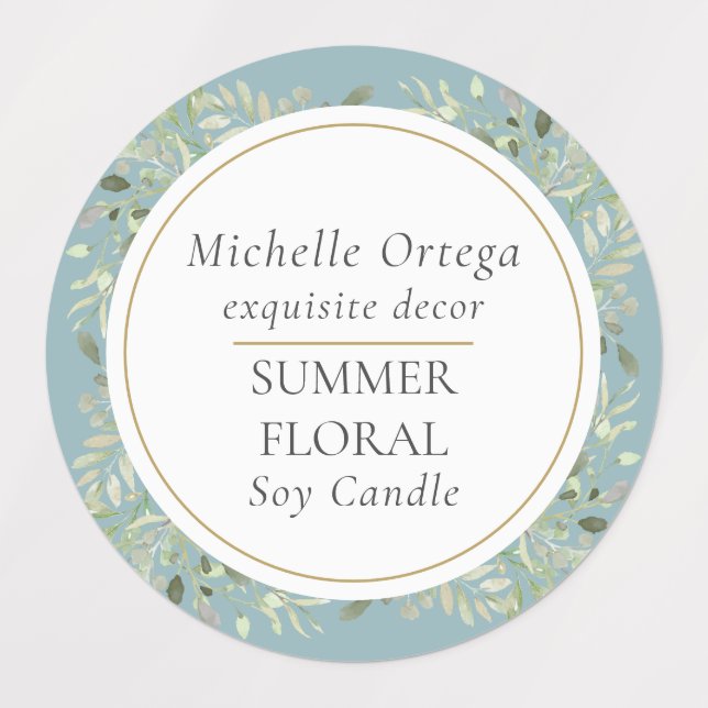 Greenery Foliage Modern Elegant Gold Circle Labels (Design 1)