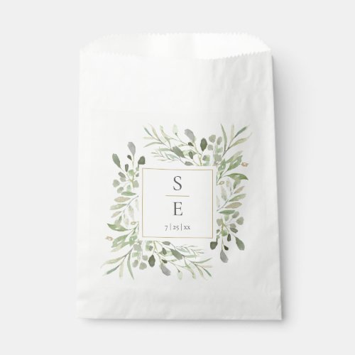 Greenery Foliage Monogram Initials Wedding Favor Bag