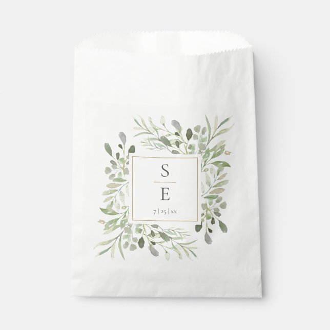 Greenery Foliage Monogram Initials Wedding Favor Bag (Front)