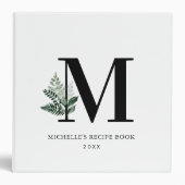Greenery foliage monogram recipe book 3 ring binder (Front)