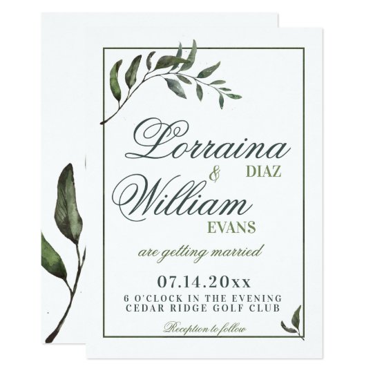 Greenery Foliage Olive Branch Elegant Wedding Invitation 6199