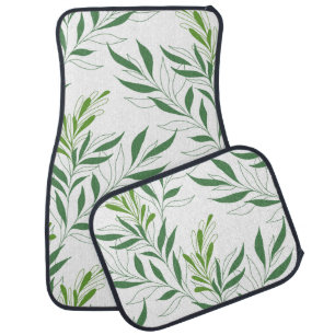 Greenery Foliage Pattern Elegant Green And White Car Floor Mat