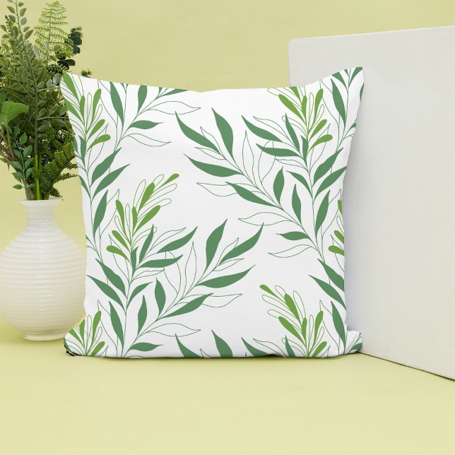   Greenery Foliage Pattern Elegant Green And White Throw Pillow (Creator Uploaded)