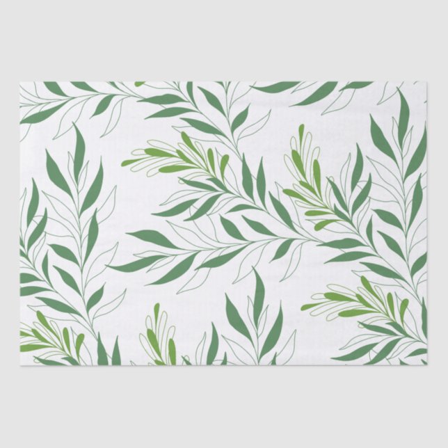   Greenery Foliage Pattern Elegant Green And White Tissue Paper (Front)