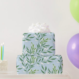 Greenery Foliage Pattern Elegant Green Light Blue Wrapping Paper