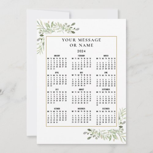 Greenery Foliage Personalized 2024 Calendar