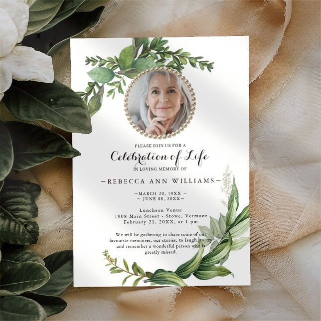 Greenery Foliage Photo Celebration of Life Invitation (Creator Uploaded)