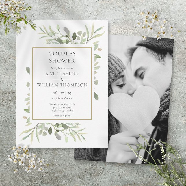 Greenery Foliage Photo Couples Shower Invitation (Greenery Foliage Photo Couples Shower Invitation)