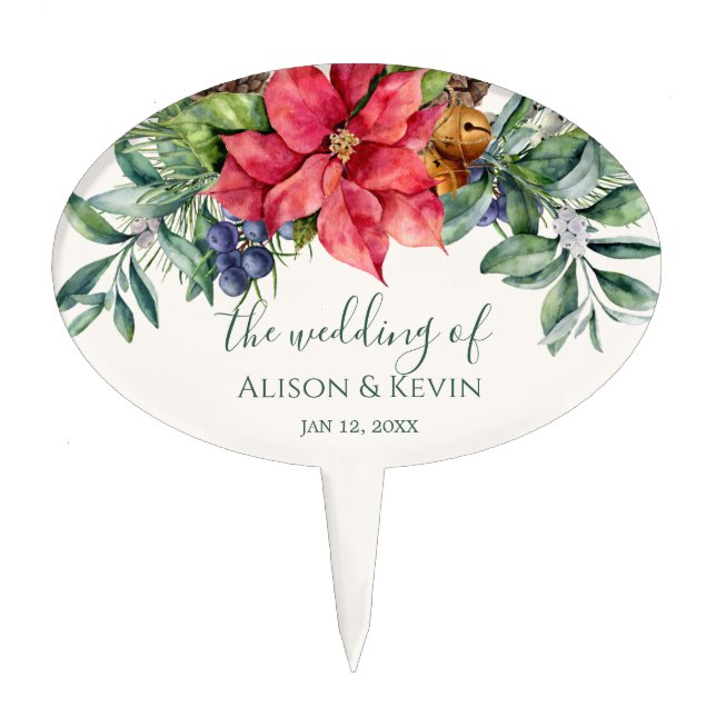 Greenery Foliage Poinsettia Wedding Cake Topper (Front)
