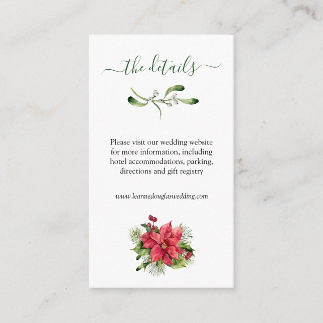 Greenery Foliage Poinsettia Wedding Details  Enclosure Card (Front)