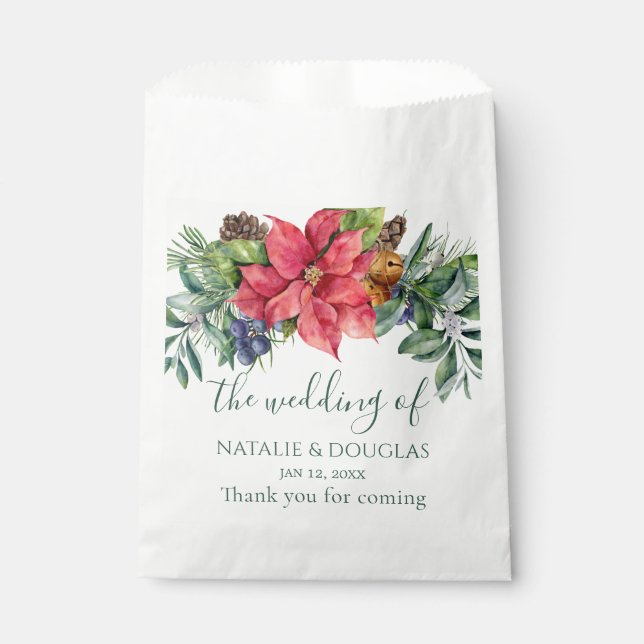 Greenery Foliage Poinsettia Wedding Favor Bag (Front)