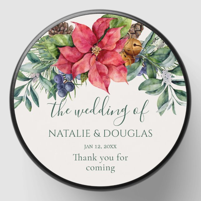 Greenery Foliage Poinsettia Wedding Mini Candle Favors (Front)