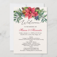Greenery Foliage Poinsettia Wedding Program
