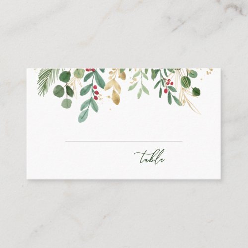Greenery Foliage Red Berry Christmas Wedding Place Card