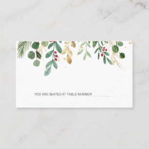 Greenery Foliage Red Berry Christmas Wedding Place Card