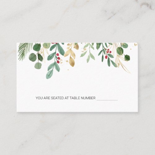 Greenery Foliage Red Berry Christmas Wedding Place Place Card