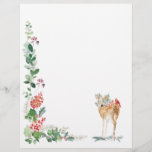 Greenery Foliage Red Berry Fawn Letterhead<br><div class="desc">This woodland stationary - a lovely letter writing gift set for nature lovers or wildlife lovers. This design depicts greenery foliage,  Christmas red berries on branchlets and pine twigs. And at the centre of  these illustrations is a Fawn.</div>