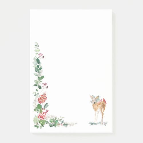 Greenery Foliage Red Berry Fawn  Post_it Notes