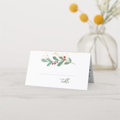Greenery Foliage Red Berry Place Card