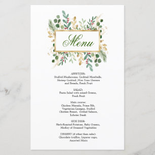 Greenery Foliage Red Berry Wedding Christmas Menu