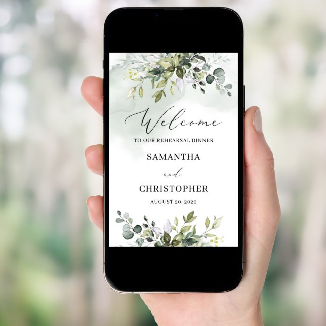 Greenery foliage rehearsal dinner welcome sign (Front Digital)