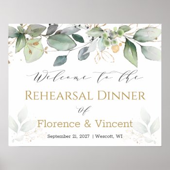 Greenery Foliage Rehearsal Dinner Welcome Sign by IrinaFraser at Zazzle
