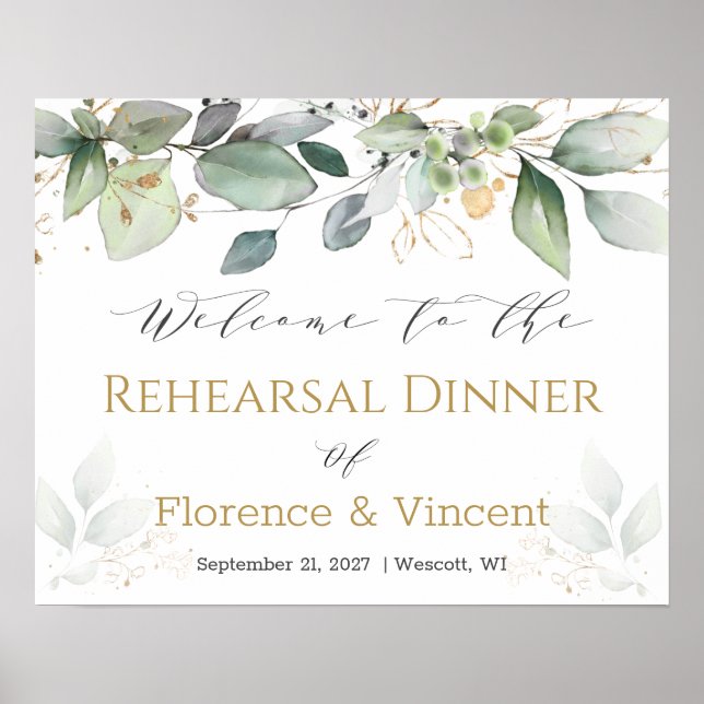 Greenery foliage Rehearsal Dinner Welcome Sign (Front)
