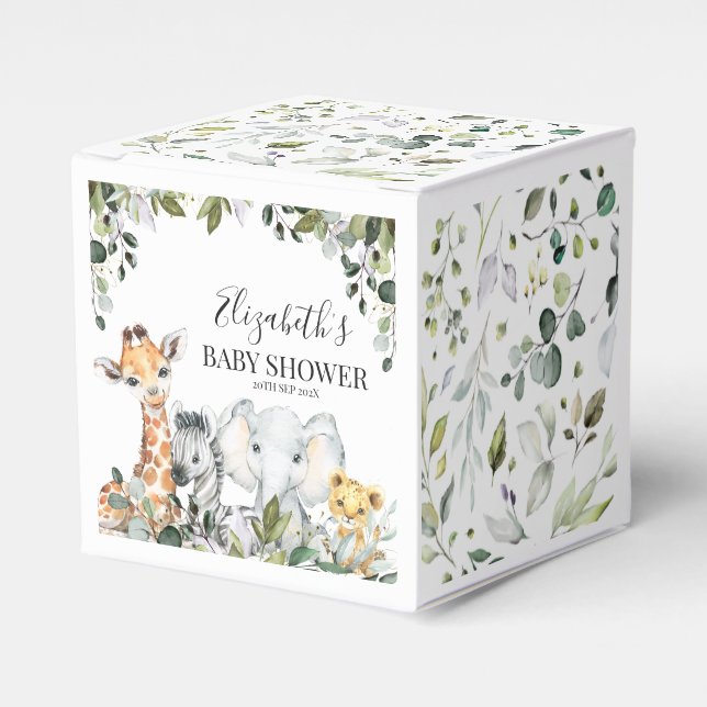 Greenery Foliage Safari Baby Shower Favor Box (Front Side)