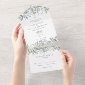 Greenery Foliage Sage And Lilac Monogram Wedding All In One Invitation (Tearaway)
