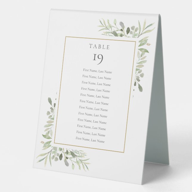 Greenery Foliage Seating Chart Table Number Table Tent (Front)