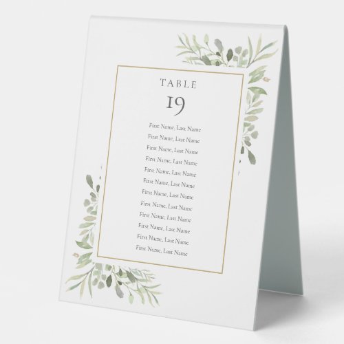 Greenery Foliage Seating Chart Table Number Table Tent Sign
