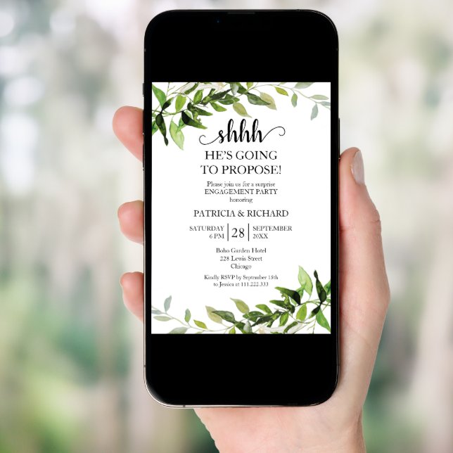 Greenery Foliage Surprise Engagement Party Invitation (Front Digital)