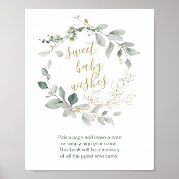 Greenery Foliage Sweet Baby Shower Guest Book Sign by IrinaFraser at Zazzle