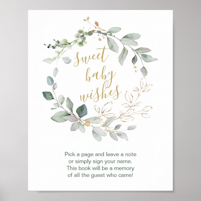 Greenery foliage Sweet Baby shower Guest Book Sign (Front)