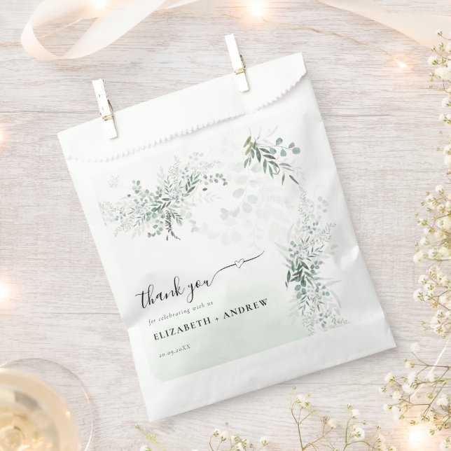 Greenery Foliage Thank You Wedding  Favor Bag (Clipped)