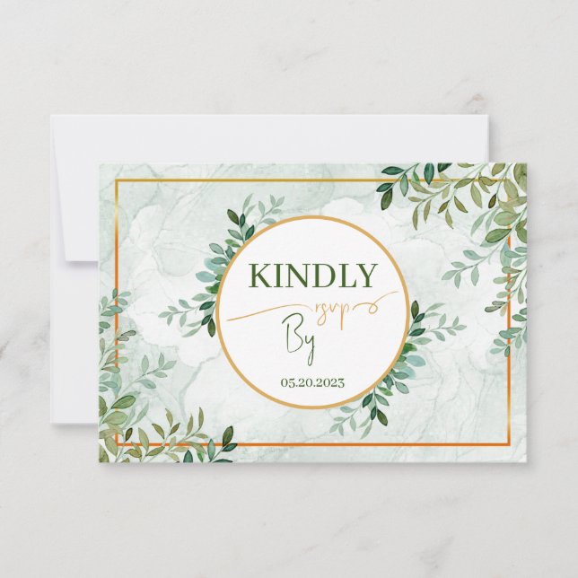 Greenery foliage Two meal choice  RSVP card  (Front)