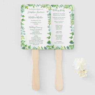 Greenery Foliage Watercolor Wedding Programs Hand Fan