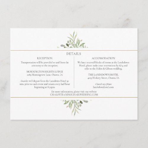 Greenery Foliage Wedding Details Information Enclosure Card