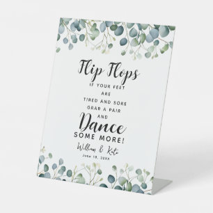 greenery foliage wedding flip flops wedding sign