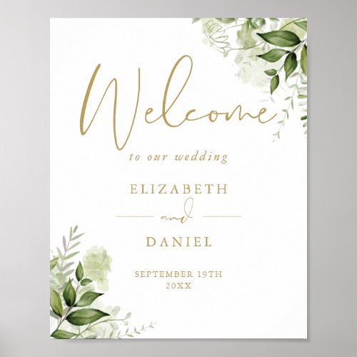 Greenery Foliage Wedding Gold Welcome Sign
