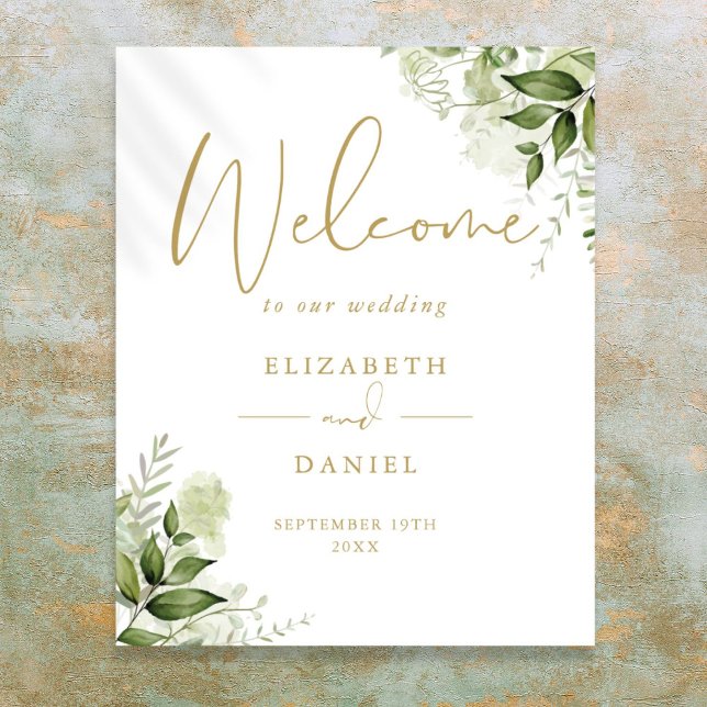 Greenery Foliage Wedding Gold Welcome Sign (Greenery Foliage Wedding Gold Welcome Sign)