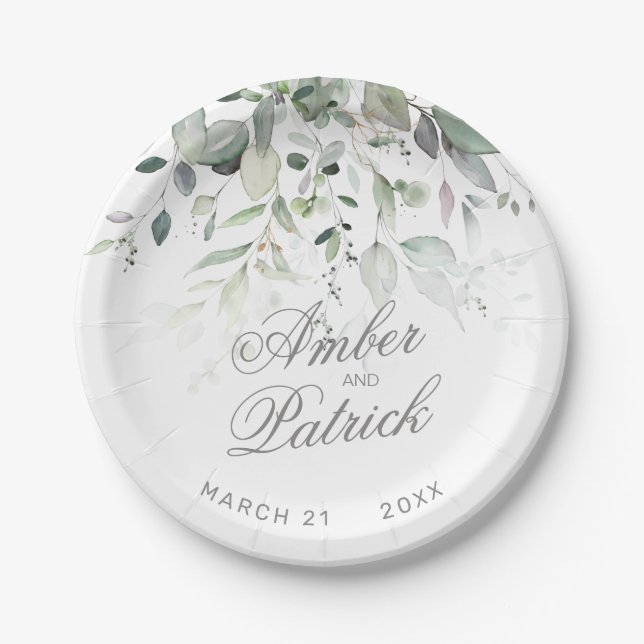 Greenery Foliage Wedding  Paper Plates (Front)