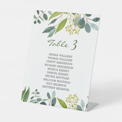 Greenery foliage wedding seating card pedestal sign