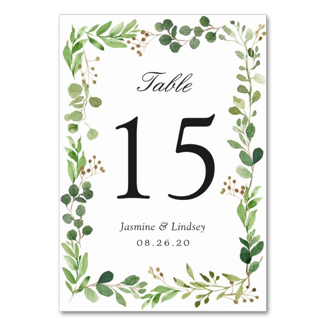Greenery Foliage Wedding Table Number Card (Front)