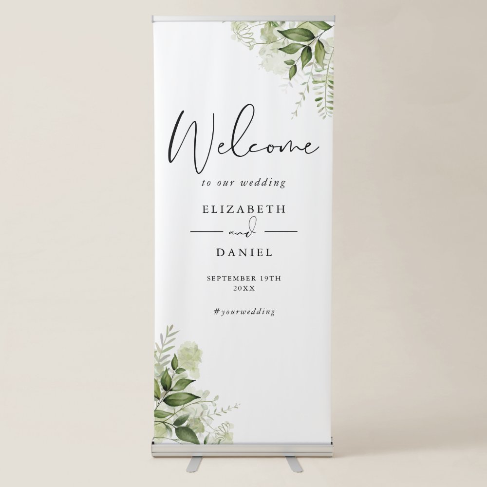 Disover Greenery Foliage Wedding Welcome Retractable Banner